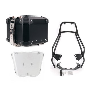 Atlas 44L Universal-Aluminium-Topcase + BMW F450GS Gepäckträger mit Soziusgriffen