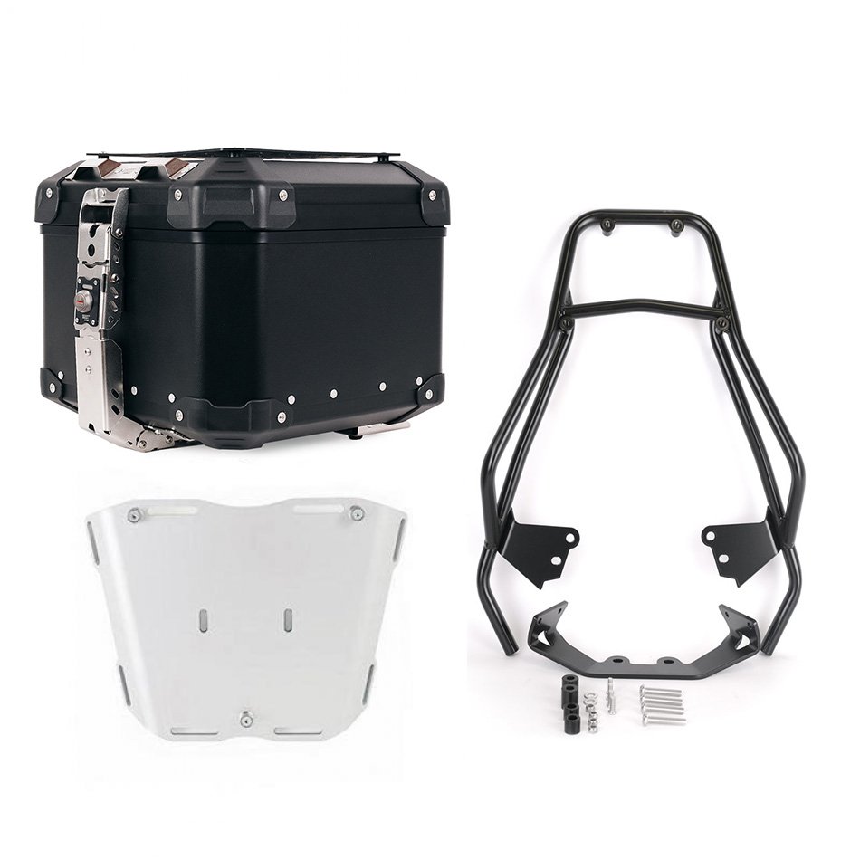 Atlas 44L Universal-Aluminium-Topcase + BMW F450GS Gepäckträger mit Soziusgriffen