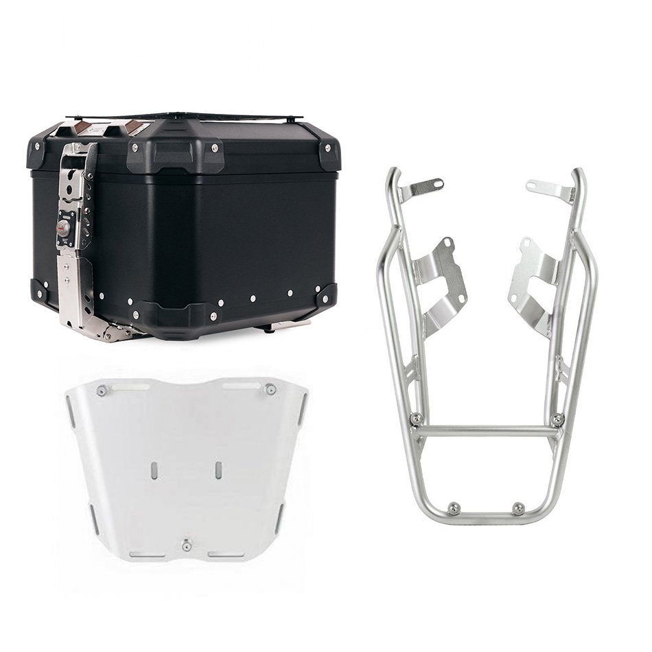 Atlas 44L Universal-Aluminium-Topcase + NineT-Gepäckträger mit Soziusgriffen zur Befestigung der Topcaseplatte