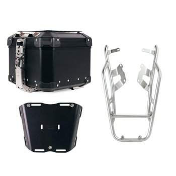 Atlas 44L Universal-Aluminium-Topcase + NineT-Gepäckträger mit Soziusgriffen zur Befestigung der Topcaseplatte