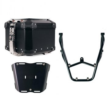 Atlas 44L Universal-Aluminium-Topcase + Heckgepäckträger mit Beifahrergriffen Aprilia Tuareg 660 Silber