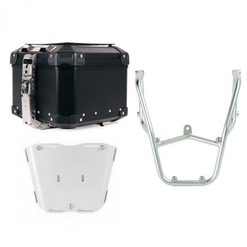 Atlas 44L Universal-Aluminium-Topcase + Heckgepäckträger mit Beifahrergriffen Aprilia Tuareg 660 Silber