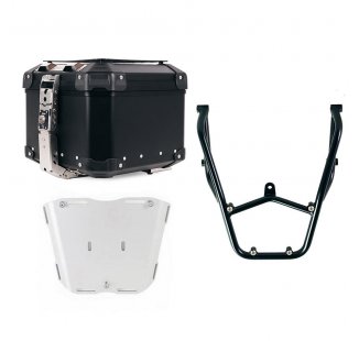 Atlas 44L Universal-Aluminium-Topcase + Heckgepäckträger mit Beifahrergriffen Aprilia Tuareg 660 Schwarz