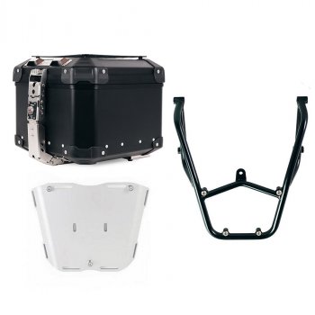 Atlas 44L Universal-Aluminium-Topcase + Heckgepäckträger mit Beifahrergriffen Aprilia Tuareg 660 Schwarz