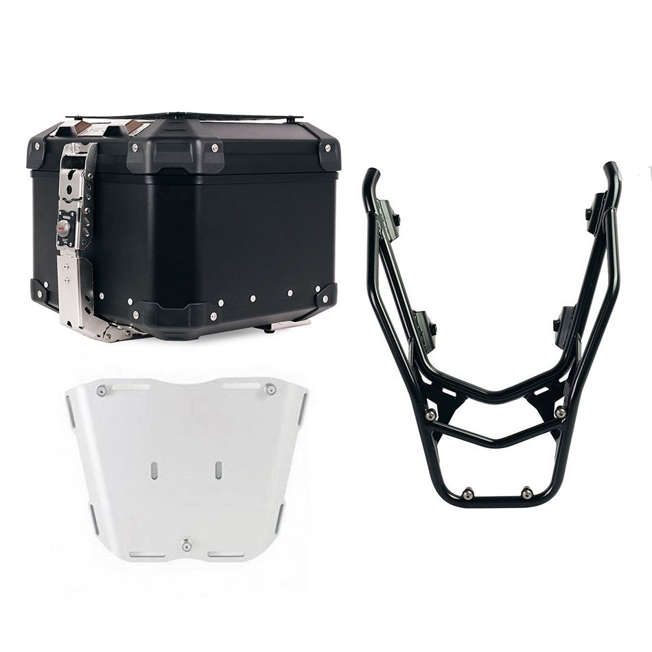 Atlas 44L Universal-Aluminium-Topcase + Gepäckträger hinten mit Beifahrergriffen BMW R1300GS (schwarze Farbe)