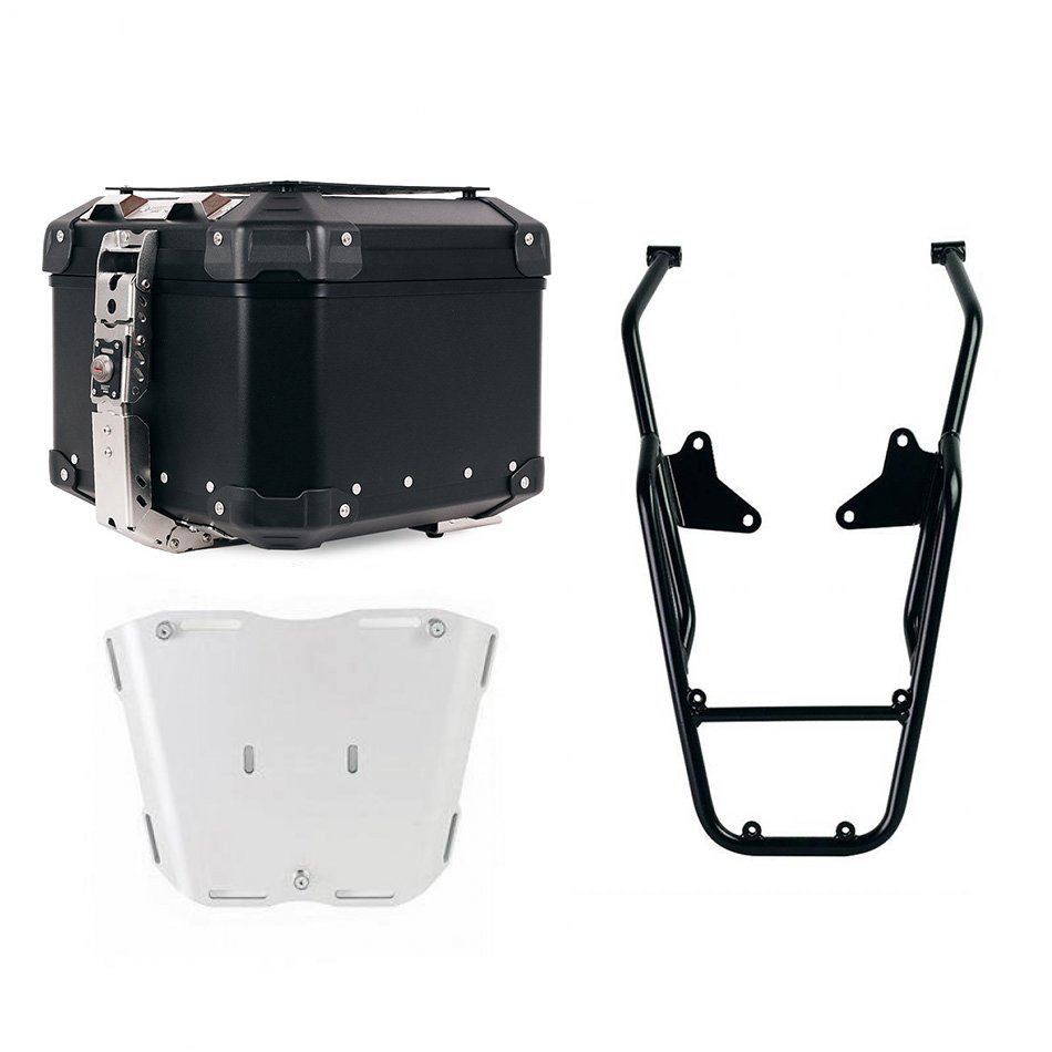 Atlas 44L Universal-Aluminium-Topcase + Moto Guzzi V100 Mandello Heckgepäckträger mit Beifahrergriffen