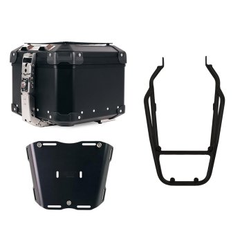 Atlas 44L Universal-Aluminium-Topcase + Schwarzer Gepäckträger mit Haltegriffen für den Beifahrer, passend Triumph Scrambler 1200 X & XE