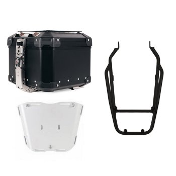 Atlas 44L Universal-Aluminium-Topcase + Schwarzer Gepäckträger mit Haltegriffen für den Beifahrer, passend Triumph Scrambler 1200 X & XE