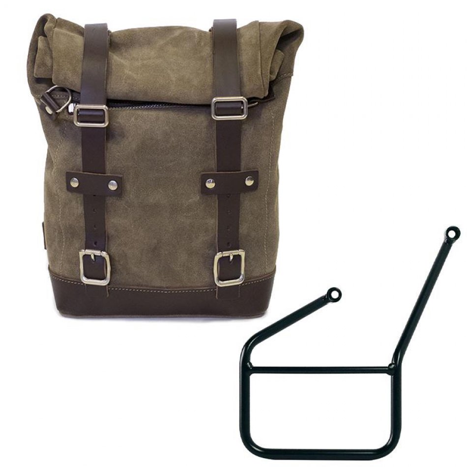 Seitentasche aus gewachstem Wildleder + linker KTM-Rahmen