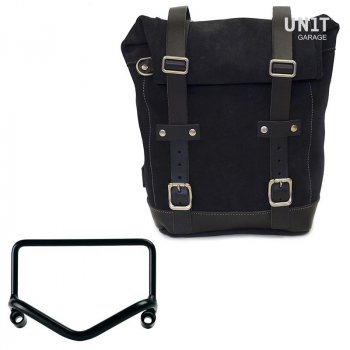 Seitentasche aus gewachstem Wildleder + R18-Rahmen für Fishtail-Auspuff