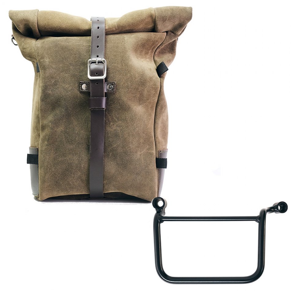 Pure Side Bag aus Spaltleder + Royal Enfield Guerrilla 450 Rahmen links