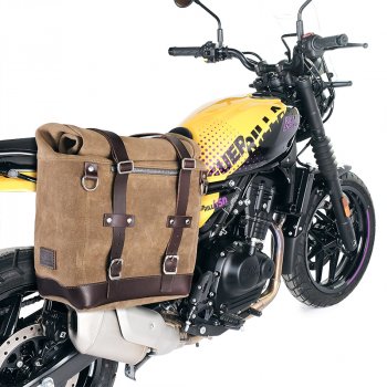 Scram Seitentasche aus Spaltleder 22L-30L + Royal Enfield Guerrilla 450 rechter Rahmen
