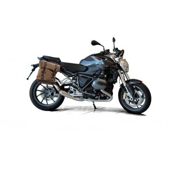 Seitentasche aus Spaltleder + rechtem Rahmen