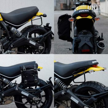 Seitentasche aus Spaltleder + Ducati Scrambler Rahmen