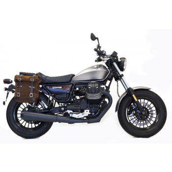 Seitentasche aus Spaltleder + Guzzi V9 Bobber Rahmen