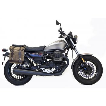 Seitentasche aus Spaltleder + Guzzi V9 Bobber Rahmen