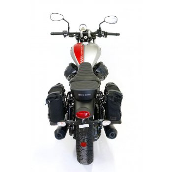 Seitentasche aus Spaltleder + Guzzi V9 Bobber SX Rahmen