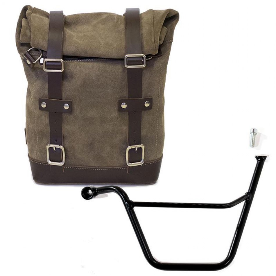 Seitentasche aus Spaltleder + Triumph Scrambler Rahmen