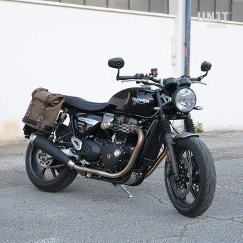 Geteilte Seitentasche aus Leder + Triumph Speed Twin DX-Rahmen