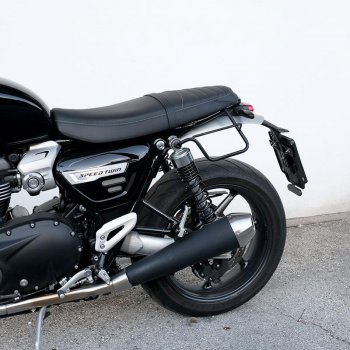 Seitentasche aus Spaltleder + Triumph Speed Twin linker-Rahmen