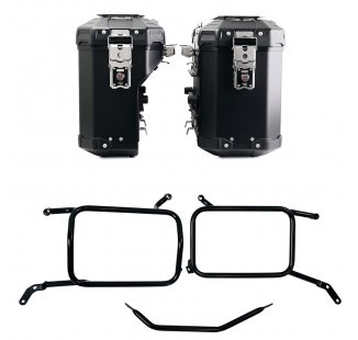 Atlas Aluminium-Taschenpaar 39L+32L + Moto Guzzi V85 TT (ab 2024) Aluminium-Satteltaschenrahmen Schwarz