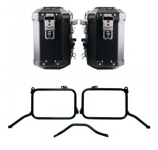 Atlas Aluminium-Taschenpaar 39L+39L + Royal Enfield Himalayan 450 Aluminium-Kofferrahmen für OEM-Auspuff (ab 2024)
