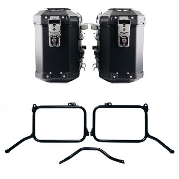 Atlas Aluminium-Taschenpaar 39L+39L + Royal Enfield Himalayan 450 Aluminium-Kofferrahmen für OEM-Auspuff (ab 2024)