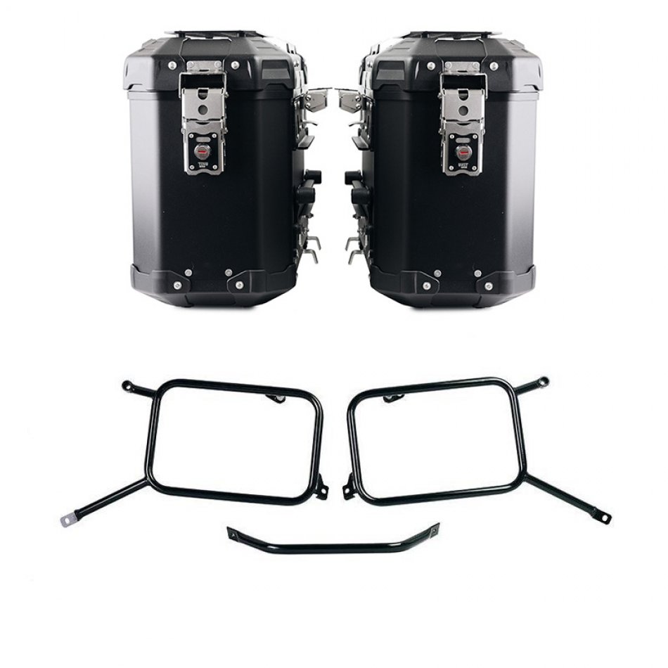 Atlas Aluminium-Taschenpaar 39L+39L + Triumph Bonneville T120 Satteltaschenrahmen aus Aluminium