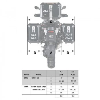 Paar Seitentaschen Atlas aus Aluminium 40L + 34L + BMW R1300GS Aluminium-Satteltaschenrahmen
