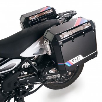 Paar Atlas-Aluminium-Koffer 40 l + 34 l + Royal Enfield Himalayan 450 Aluminium-Kofferrahmen für Aftermarket-Auspuff (ab 2024)