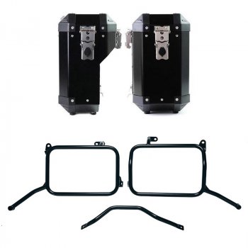 Paar Atlas-Aluminium-Koffer 40 l + 34 l + Royal Enfield Himalayan 450 Aluminium-Kofferrahmen für Aftermarket-Auspuff (ab 2024)