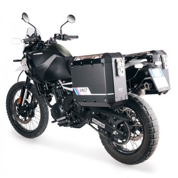 Paar Atlas-Aluminiumtaschen 40 l + 40 l mit Royal Enfield Himalayan 450-Rahmen für Originalauspuff (ab 2024)