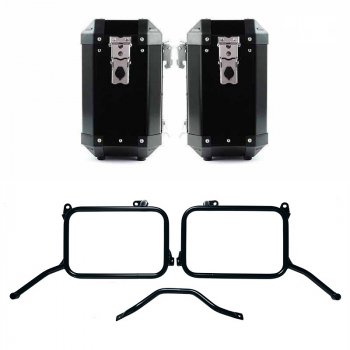 Paar Atlas-Aluminiumtaschen 40 l + 40 l mit Royal Enfield Himalayan 450-Rahmen für Originalauspuff (ab 2024)