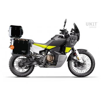Paar Atlas-Taschen aus Aluminium 47L + 41L mit HUSQVARNA-Rahmen
