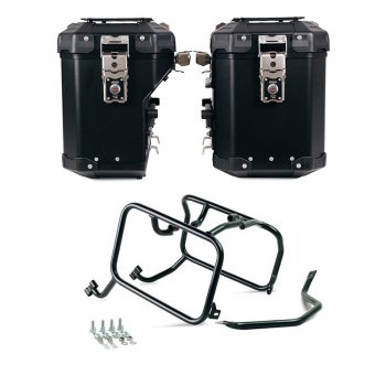 Atlas Aluminium-Seitenkoffer-Set 48L+41L + Husqvarna Rahmen für Atlas Alukoffer