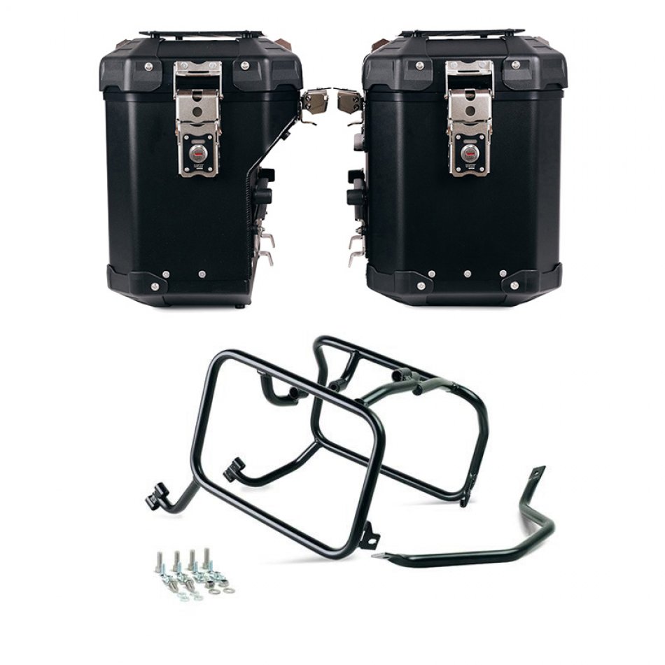 Atlas Aluminium-Seitenkoffer-Set 48L+41L + Husqvarna Rahmen für Atlas Alukoffer