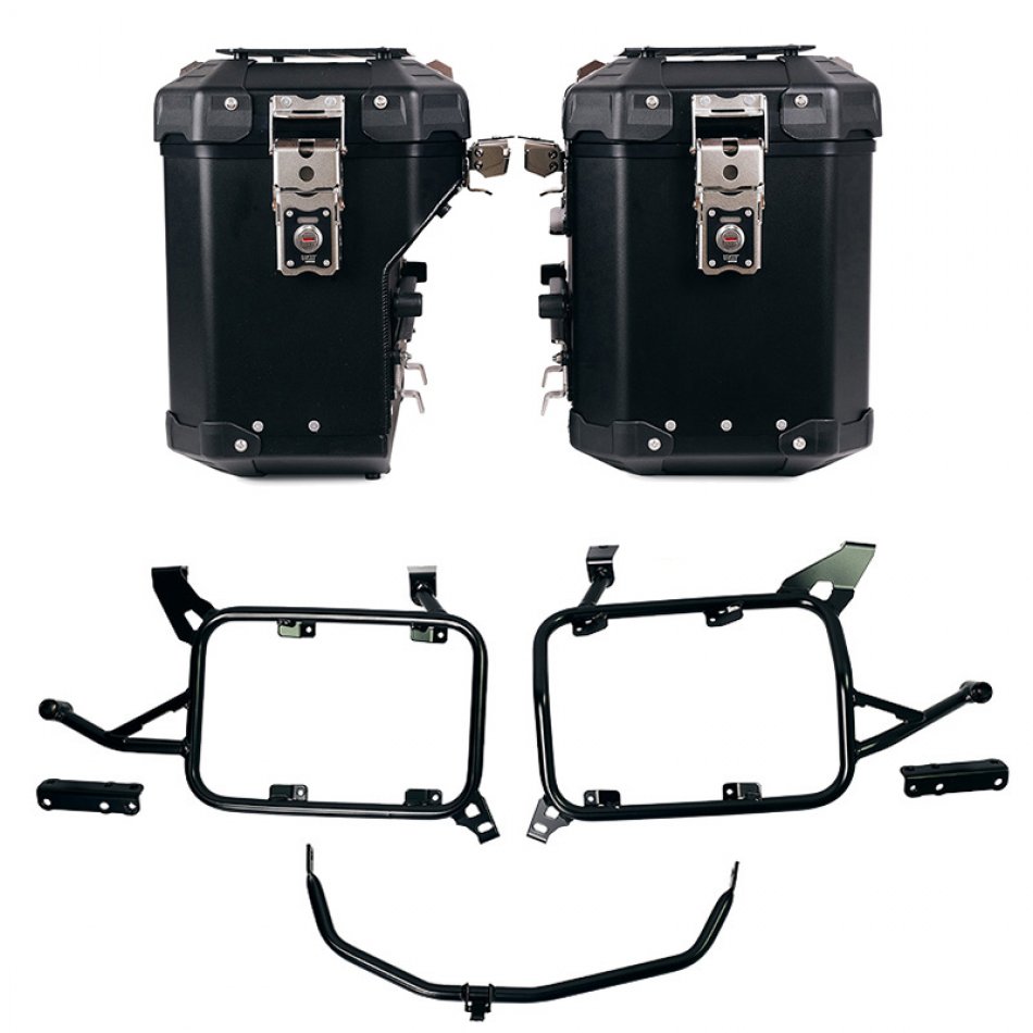 Atlas Aluminium-Seitenkoffer-Set 48L+41L + Atlas BMW F900GS ADV Aluminium-Satteltaschenrahmen