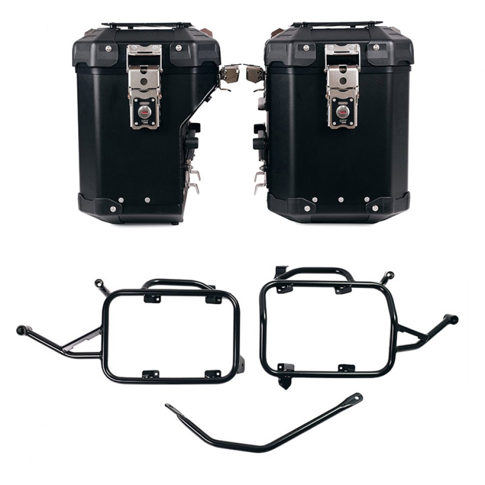 Atlas Aluminium-Seitenkoffer-Set 48L+41L + Atlas BMW F900GS Aluminium-Satteltaschenrahmen