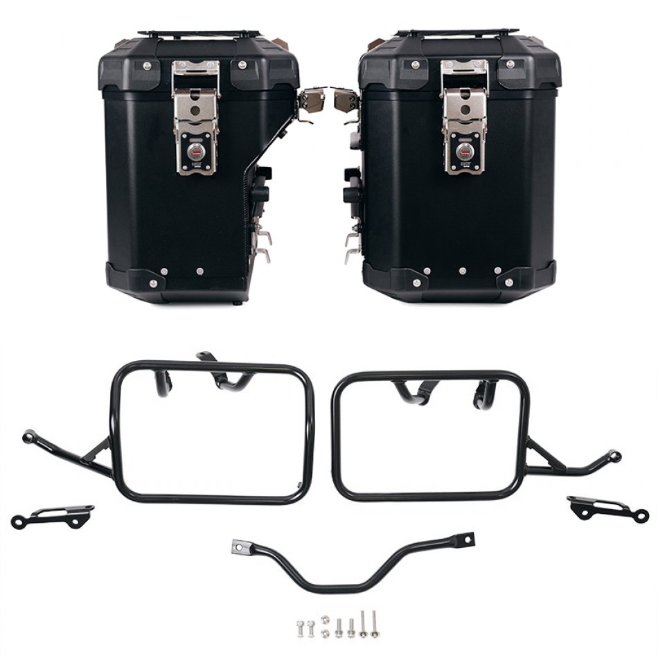 Atlas Aluminium-Seitenkoffer-Set 48L+41L + Atlas BMW R12 G/S Aluminium-Satteltaschenrahmen