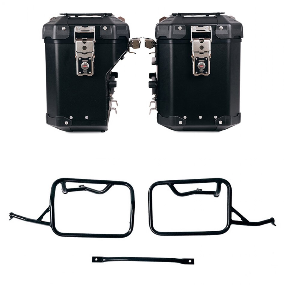 Atlas Aluminium-Seitenkoffer-Set 48L+41L + Atlas BMW R12 NineT Aluminium-Satteltaschenrahmen