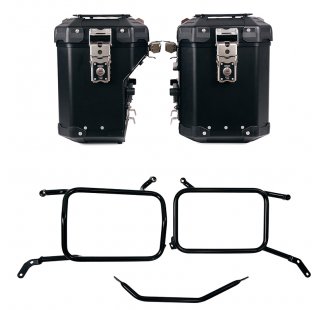 Atlas Aluminium-Seitenkoffer-Set 48L+41L + Moto Guzzi V85 TT (ab 2024) Aluminium-Satteltaschenrahmen Schwarz