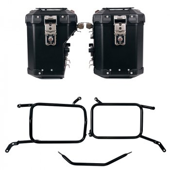Atlas Aluminium-Seitenkoffer-Set 48L+41L + Moto Guzzi V85 TT (ab 2024) Aluminium-Satteltaschenrahmen Schwarz