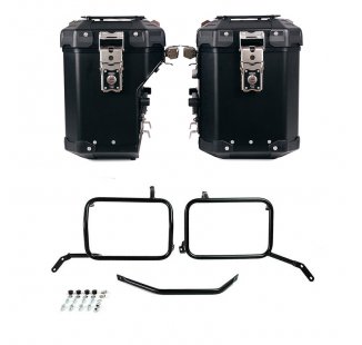 Atlas Aluminium-Seitenkoffer-Set 48L+41L + Moto Guzzi V85TT Schwarzer Aluminium-Taschenrahmen