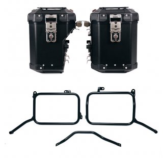 Atlas Aluminium-Seitenkoffer-Set 48L+41L + Royal Enfield Himalayan 450 Aluminium-Kofferrahmen für Aftermarket-Auspuff (ab 2024)