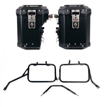 Atlas Aluminium-Seitenkoffer-Set 48L+41L + Triumph Scrambler 400 X Aluminium-Satteltaschenrahmen