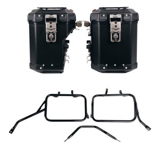 Atlas Aluminium-Seitenkoffer-Set 48L+41L + Triumph Tracker 400 Aluminium-Satteltaschenrahmen