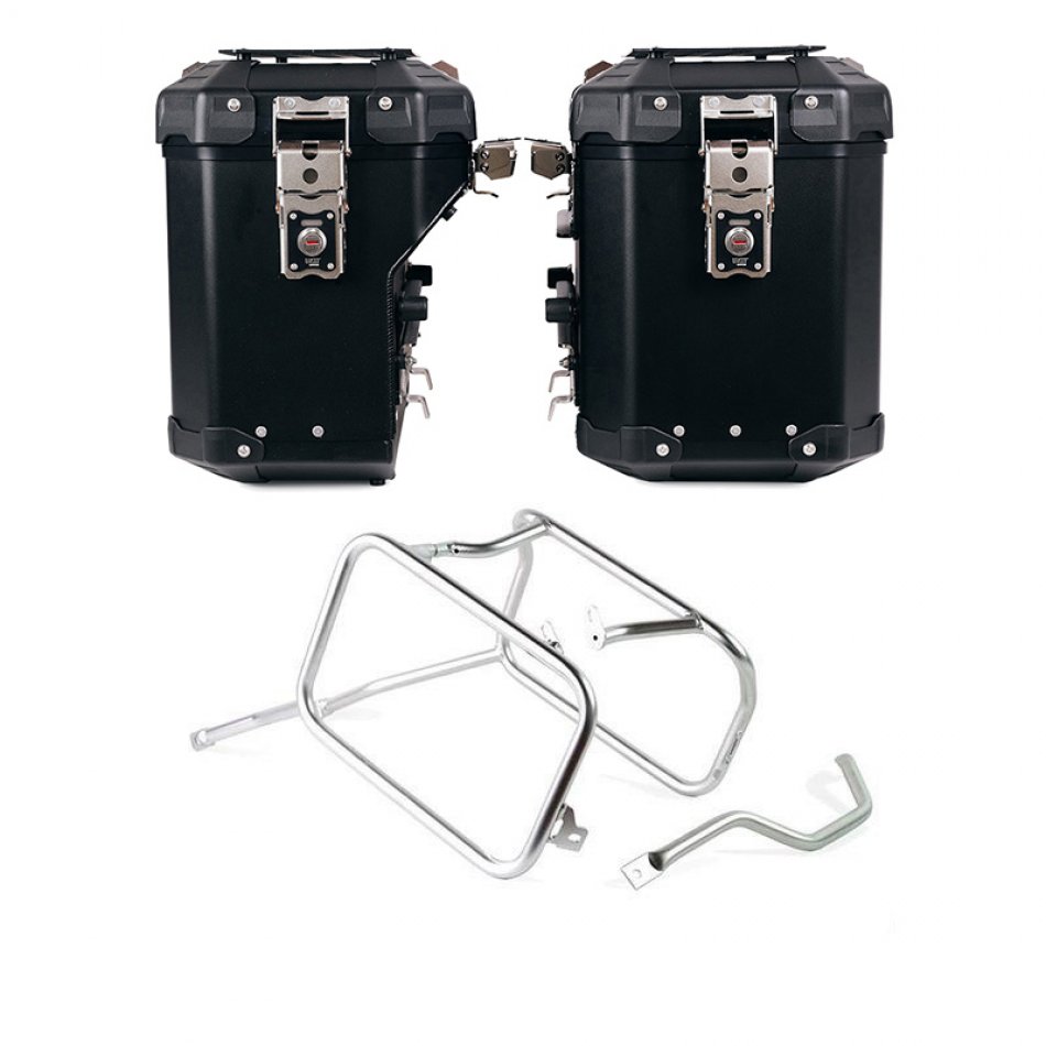 Atlas Aluminium-Seitenkoffer-Set 48L+41L + Triumph 1200 XC-XE Rahmen für Aluminiumtaschen Atlas
