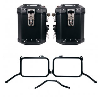 Atlas Aluminium-Seitenkoffer-Set 48L+48L + Royal Enfield Himalayan 450 Aluminium-Kofferrahmen für OEM-Auspuff (ab 2024)