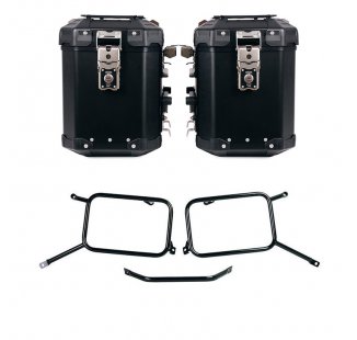Atlas Aluminium-Seitenkoffer-Set 48L+48L + Triumph Bonneville T120 Satteltaschenrahmen aus Aluminium