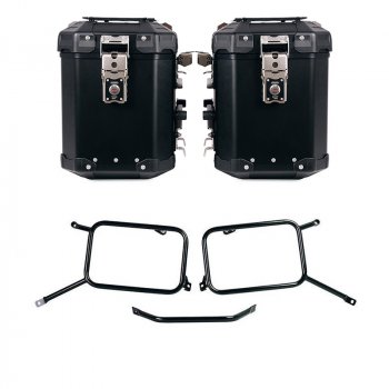 Atlas Aluminium-Seitenkoffer-Set 48L+48L + Triumph Bonneville T120 Satteltaschenrahmen aus Aluminium